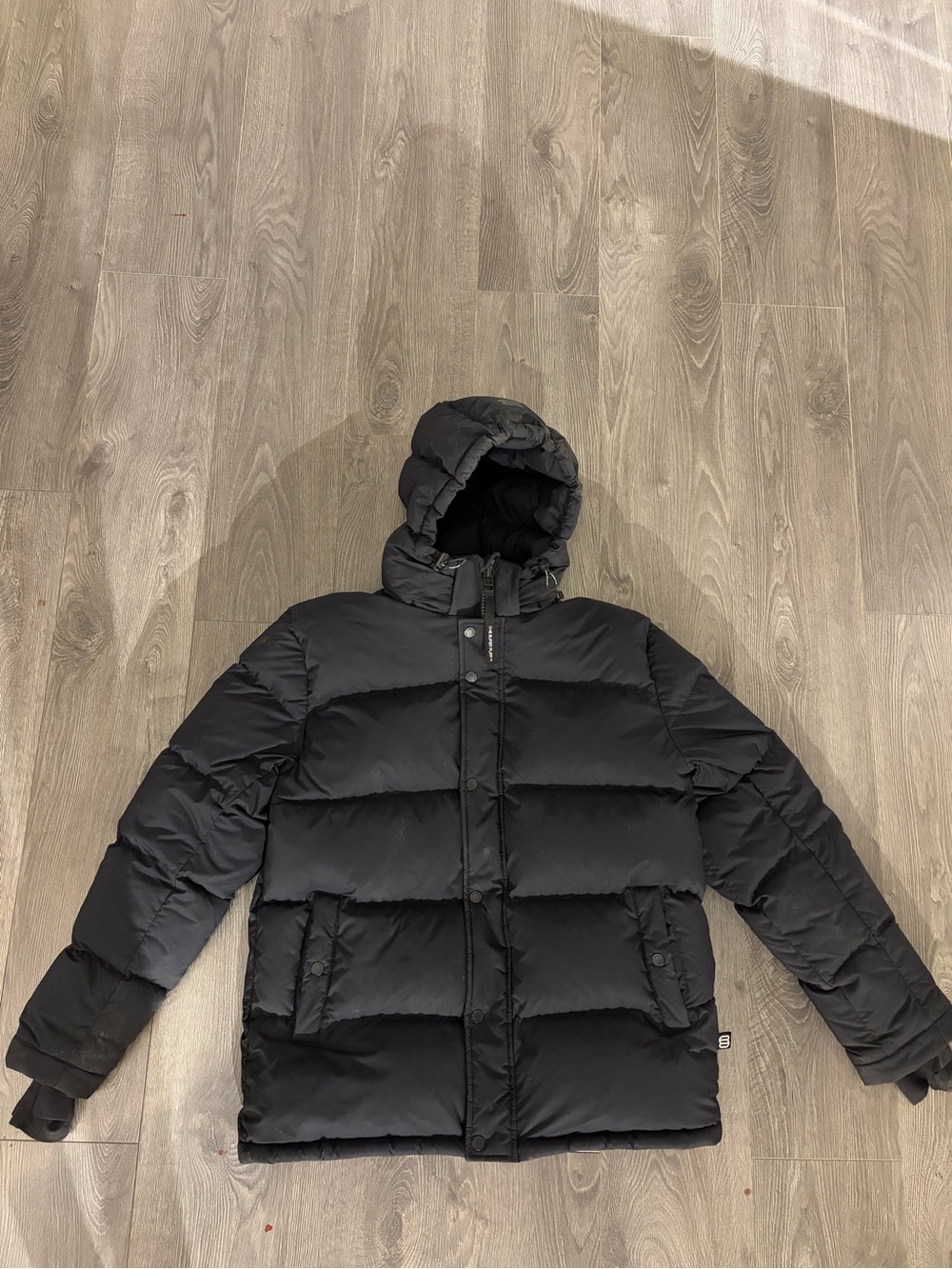 Men's Black Hooded Puffer Jacket - Insulated Winter Coat